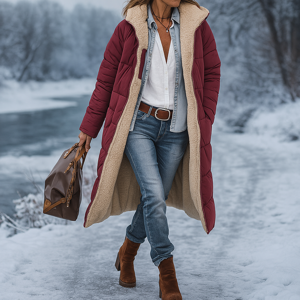 Stilla Veste Puffer Longue Réversible - Veste à Capuche Chaude - Élégante & Fonctionnelle