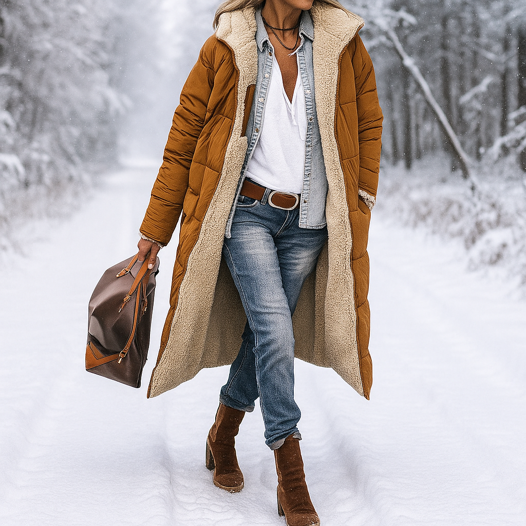 Stilla Veste Puffer Longue Réversible - Veste à Capuche Chaude - Élégante & Fonctionnelle