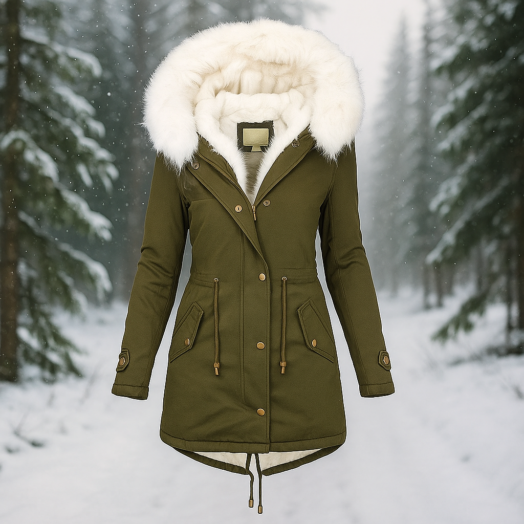 Veste d'hiver Stilla Élégante - Capuche - Détail de bouton - Chaude & Stylée