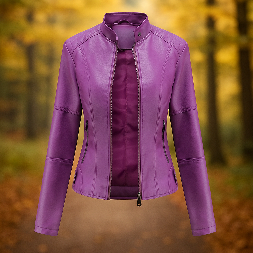 Veste en Cuir Femme Stilla - Design Élégant - Col Mao - Confort