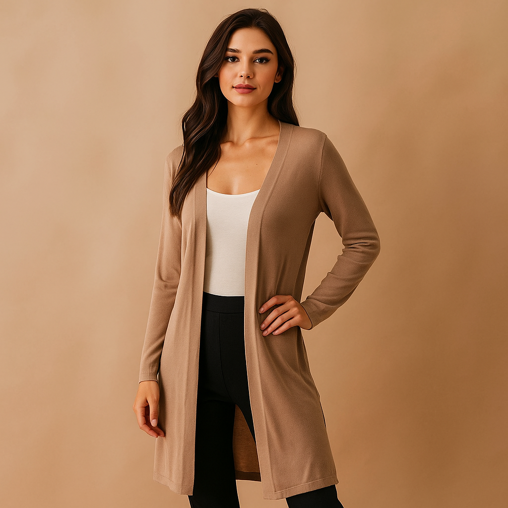 Cardigan Long Élégant en Maille Douce