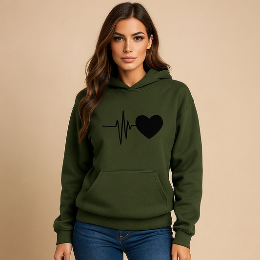 Sweat à Capuche Femme - Imprimé Cœur - Manches Longues - Décontracté