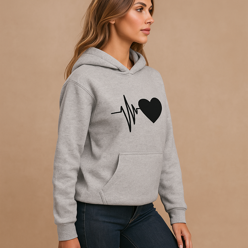 Sweat à Capuche Femme - Imprimé Cœur - Manches Longues - Décontracté