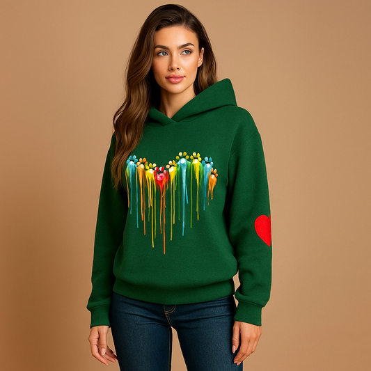 Sweat à Capuche Femme - Coupe Décontractée - Imprimé Cœur - Manches Longues