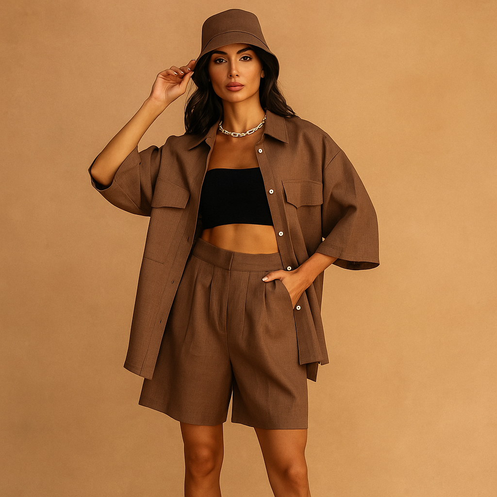 Ensemble Haut et Shorts Femme - Coupe Décontractée - Poches Pratiques