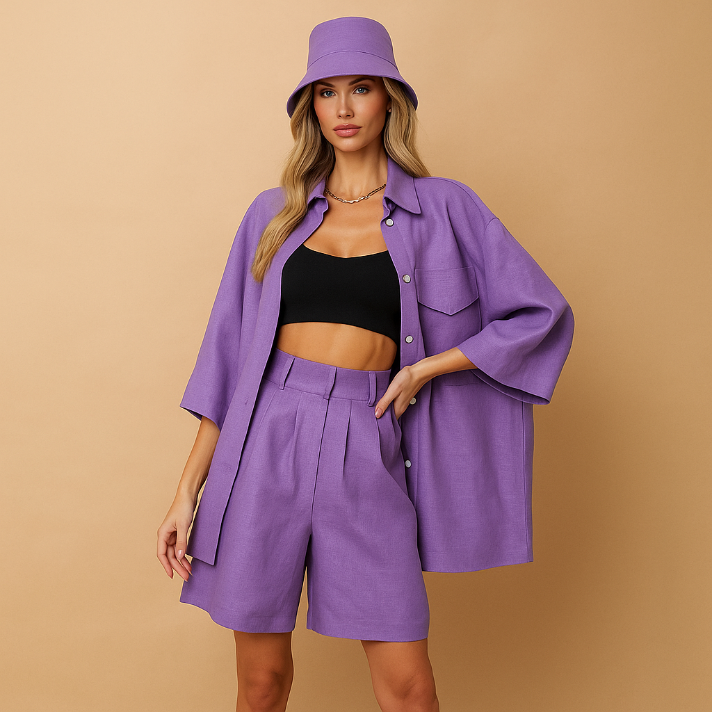 Ensemble Haut et Shorts Femme - Coupe Décontractée - Poches Pratiques