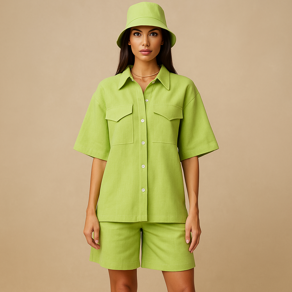 Ensemble Haut et Shorts Femme - Coupe Décontractée - Poches Pratiques