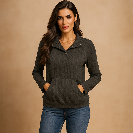 Sweat à Capuche - Fermeture Boutons - Poche Kangourou