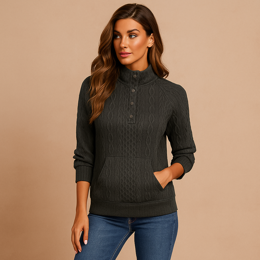 Sweat à Capuche - Fermeture Boutons - Poche Kangourou