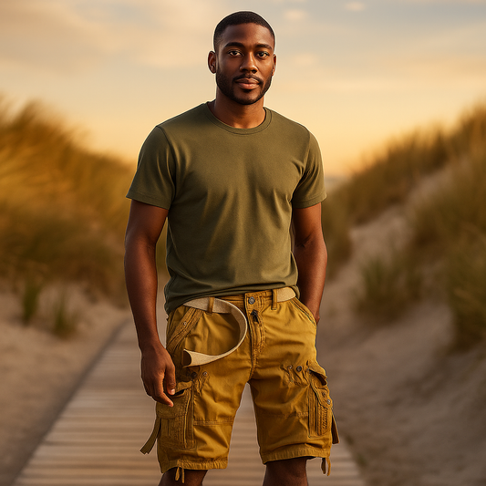 Shorts Cargo pour Homme - Longueur Genou - Respirant - Plusieurs Poches - Avec Ceinture
