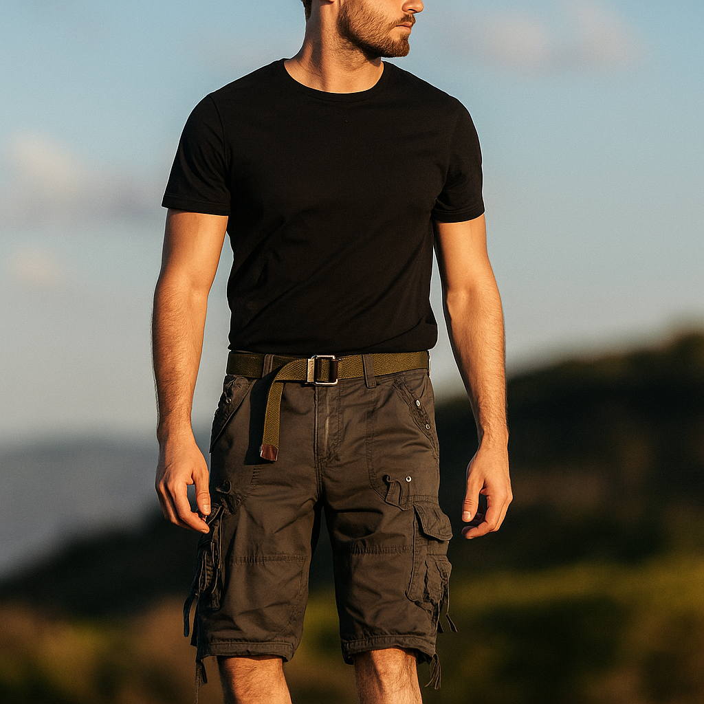 Shorts Cargo pour Homme - Longueur Genou - Respirant - Plusieurs Poches - Avec Ceinture