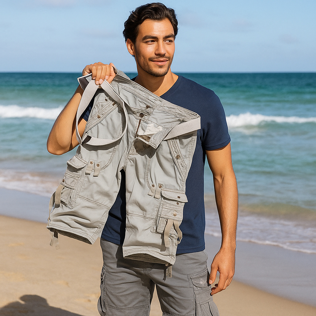 Shorts Cargo pour Homme - Longueur Genou - Respirant - Plusieurs Poches - Avec Ceinture