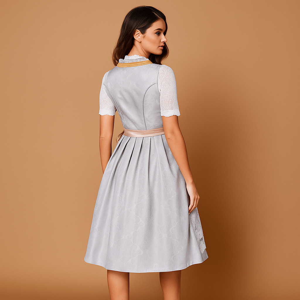 Robe Dirndl Élégante Gris Clair