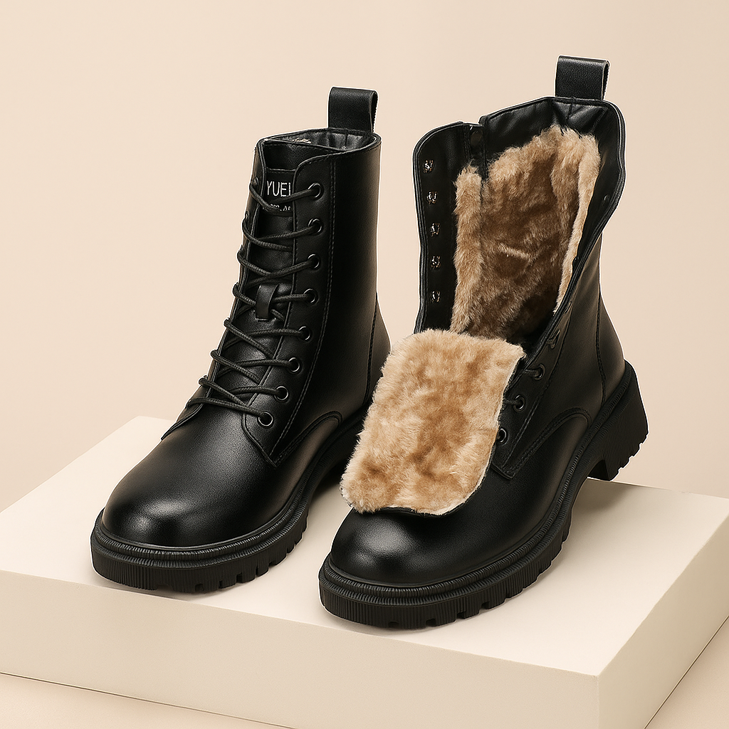 Bottes d’hiver noires en cuir pour femmes