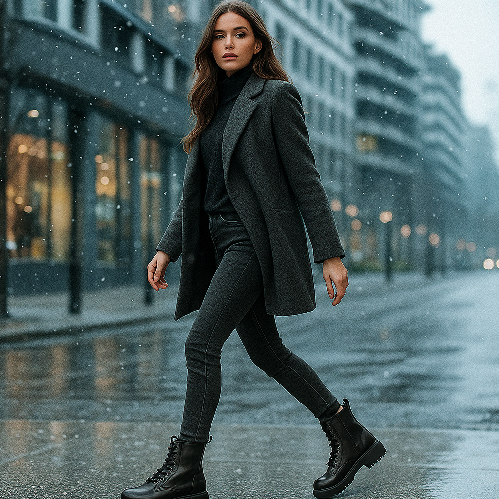Bottes d’hiver noires en cuir pour femmes