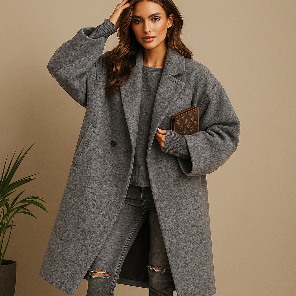 Milla – Manteau long en laine à carreaux chic