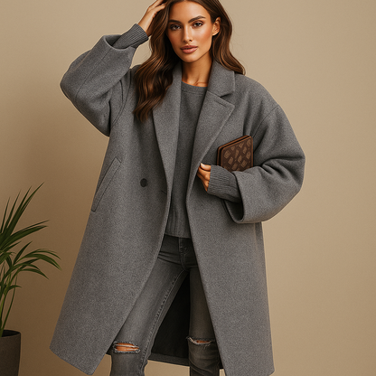 Manteau long à carreaux femme tissu premium – Milla