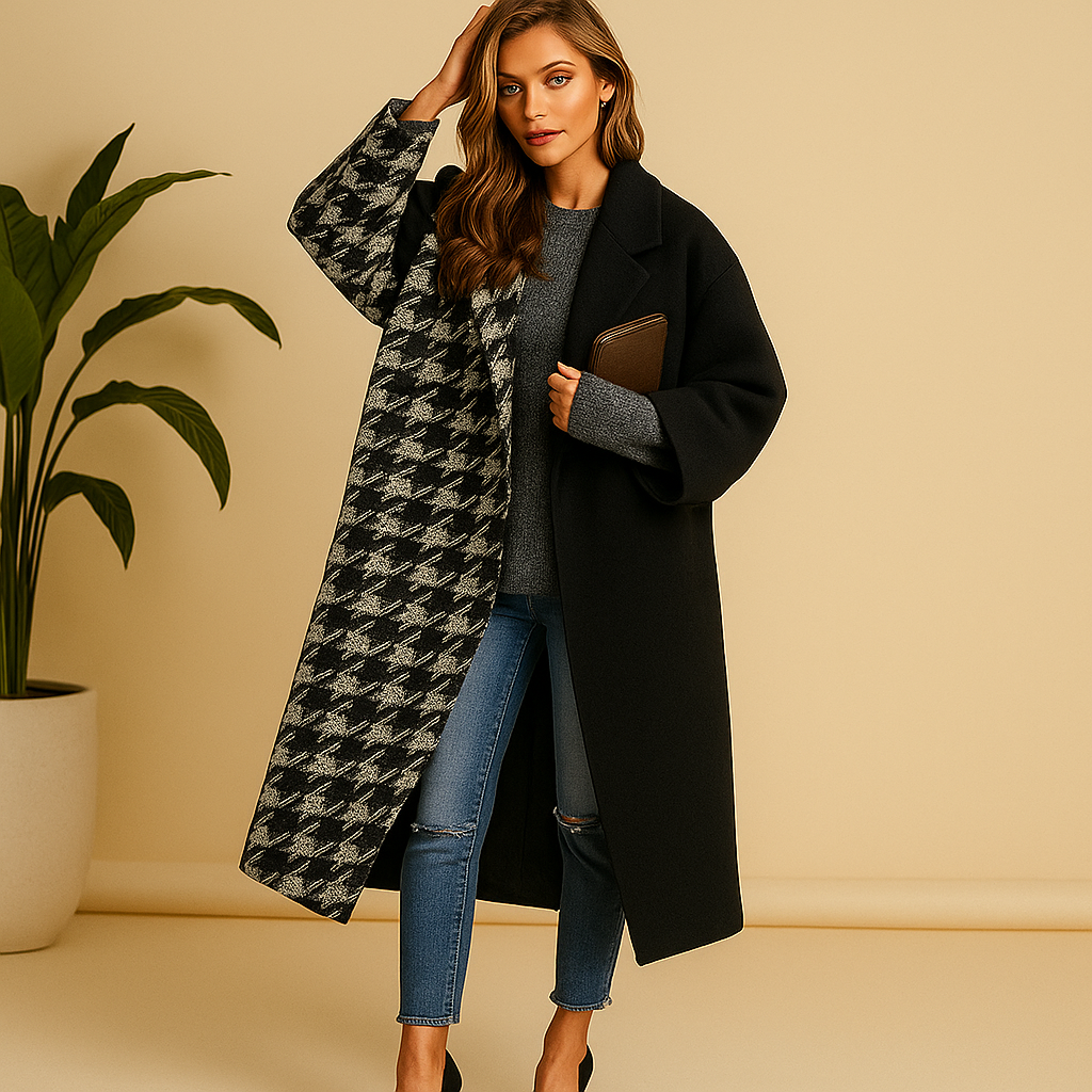 Milla – Manteau long en laine à carreaux chic