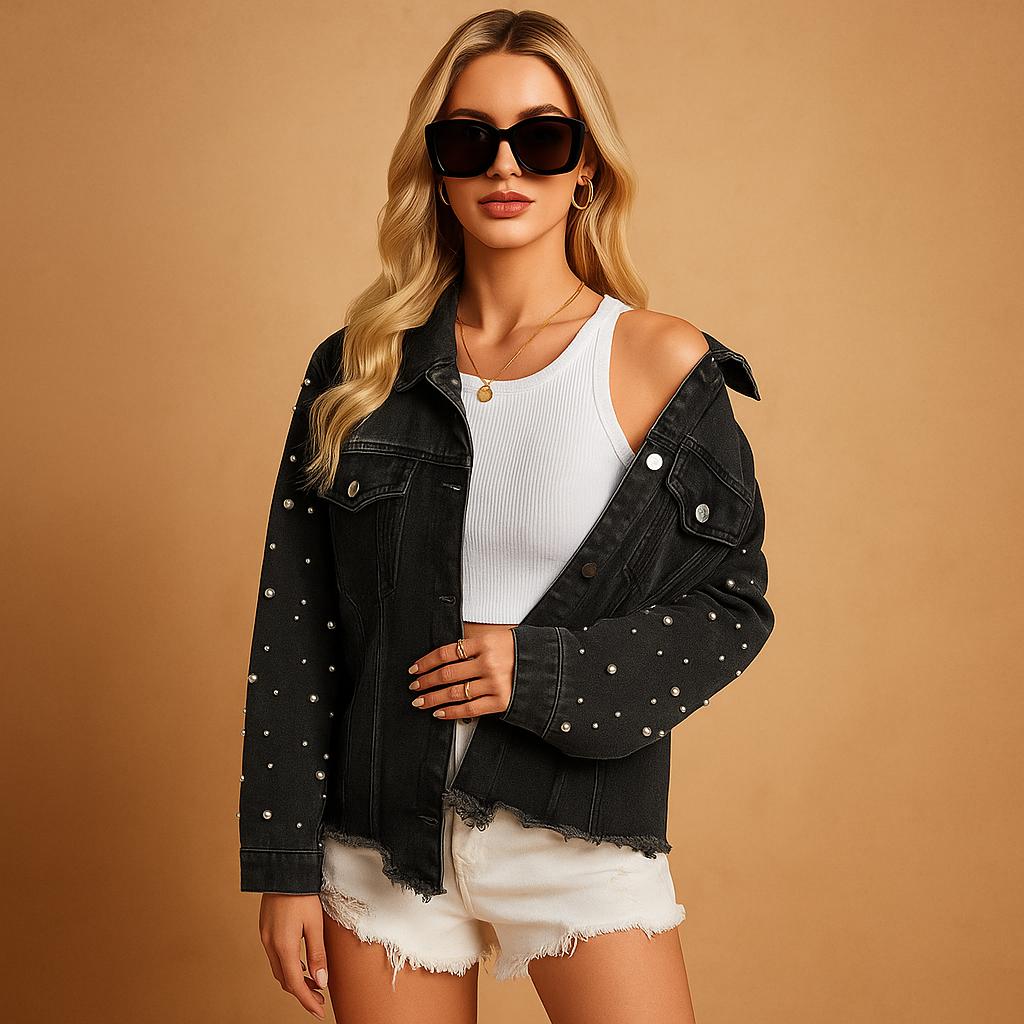 Veste en jean avec perles tendance