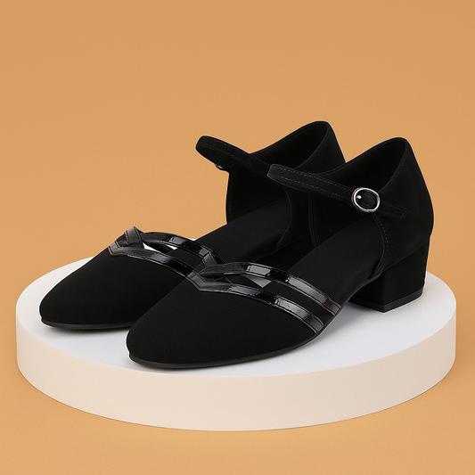 Amelie - Chaussures de Danse Noires Élégantes à Talon Bas