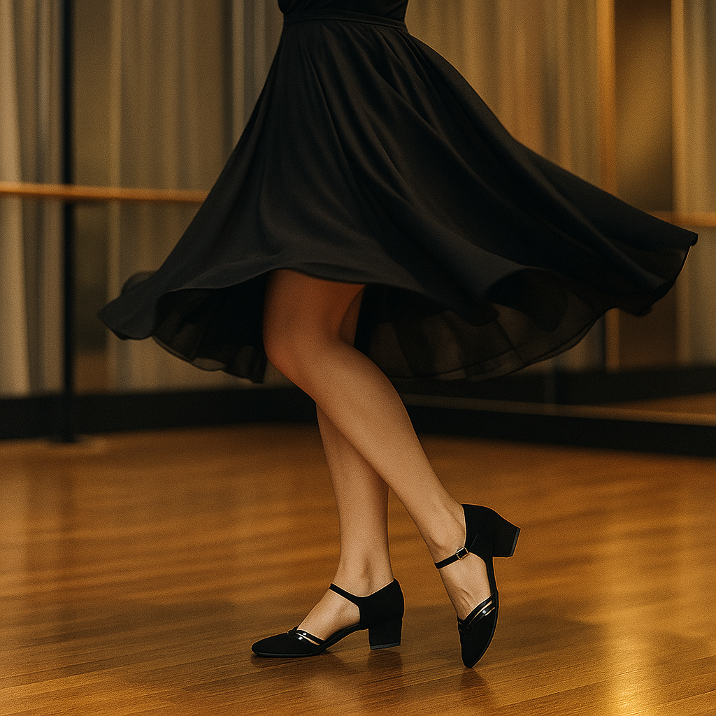 Amelie - Chaussures de Danse Noires Élégantes à Talon Bas