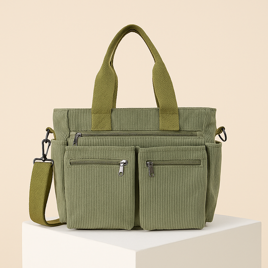Urban Serenity - Sac cabas en velours côtelé avec poches multiples