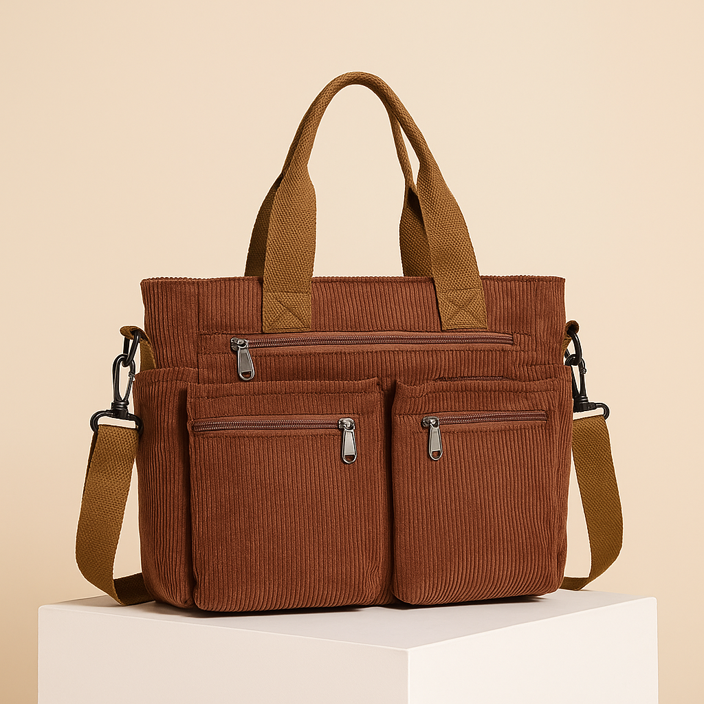 Urban Serenity - Sac cabas en velours côtelé avec poches multiples