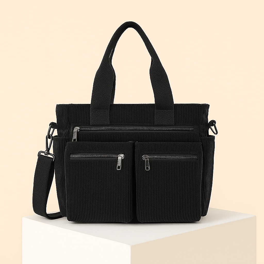 Urban Serenity - Sac cabas en velours côtelé avec poches multiples