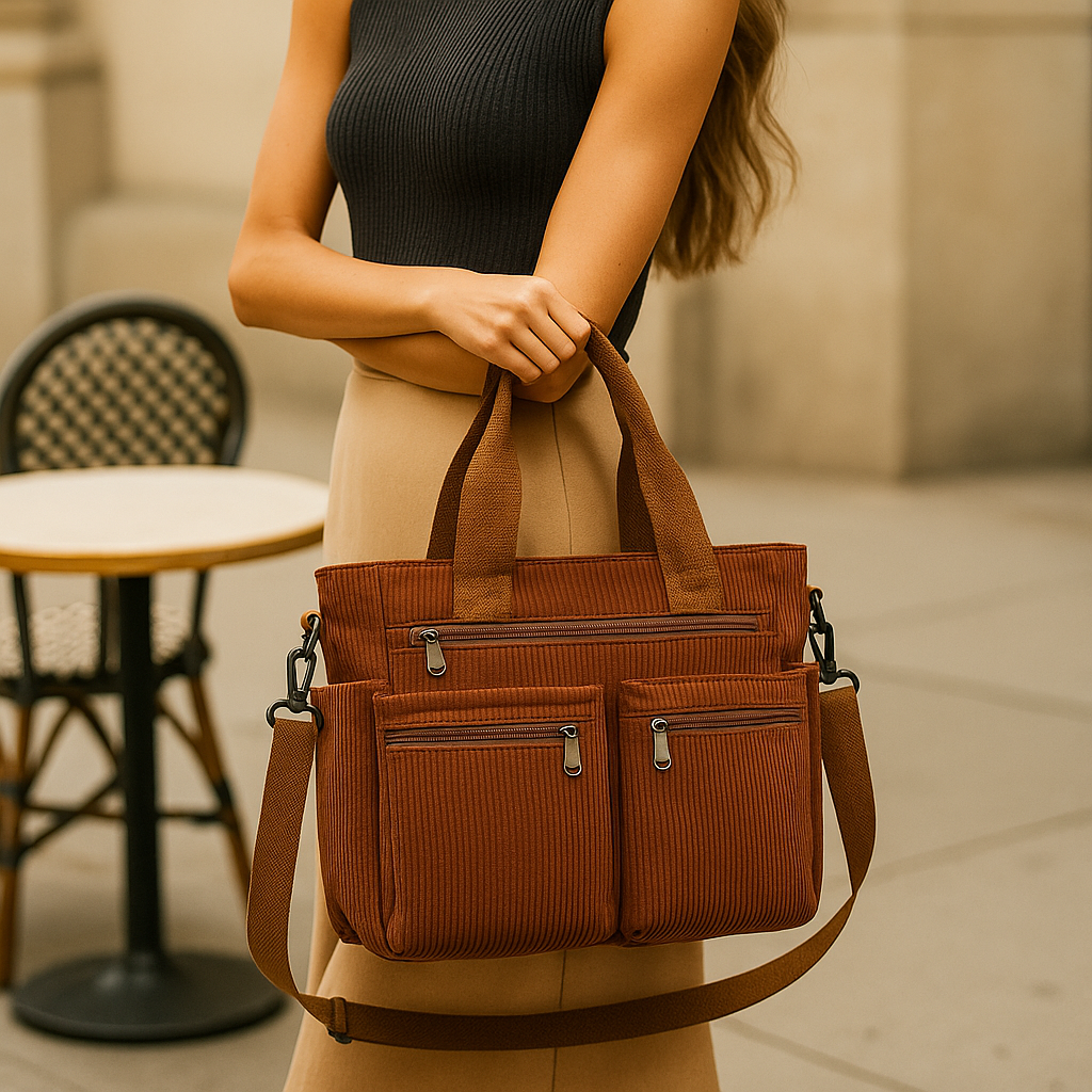 Urban Serenity - Sac cabas en velours côtelé avec poches multiples