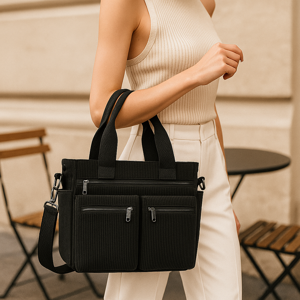 Urban Serenity - Sac cabas en velours côtelé avec poches multiples