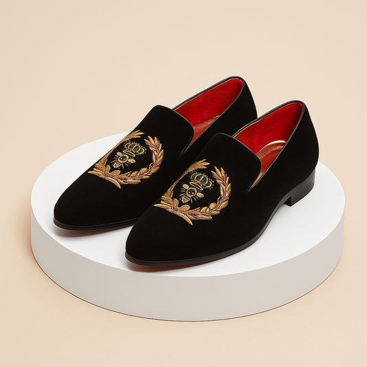 Elegant Embroidered Velvet Moccasins