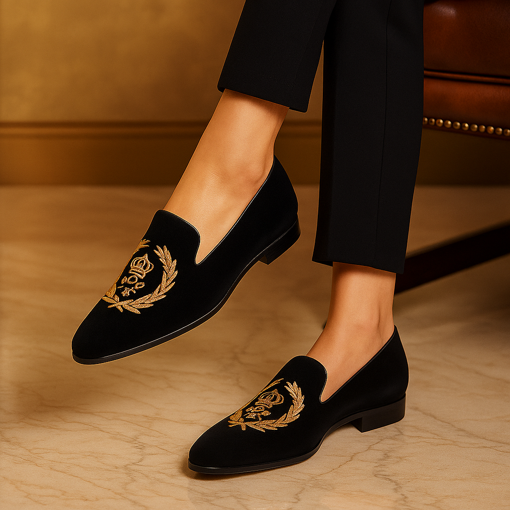 Elegant Embroidered Velvet Moccasins