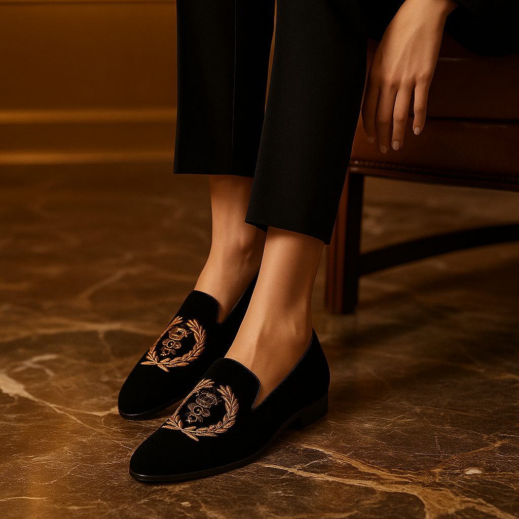 Elegant Embroidered Velvet Moccasins