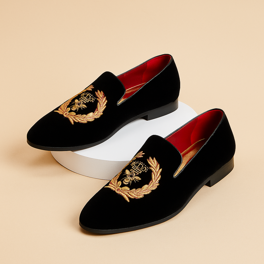 Elegant Embroidered Velvet Moccasins