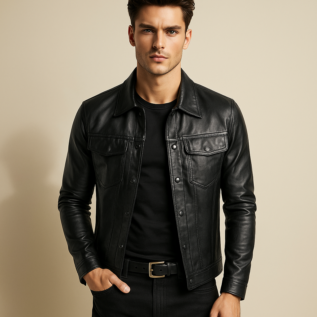 Veste de Biker Homme en Cuir Élégant