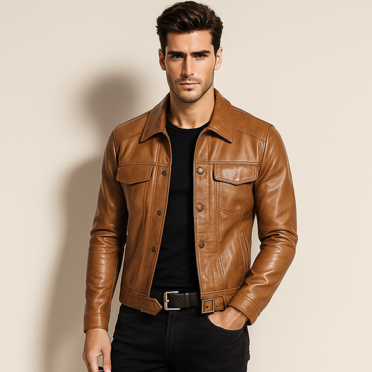 Veste de Biker Homme en Cuir Élégant