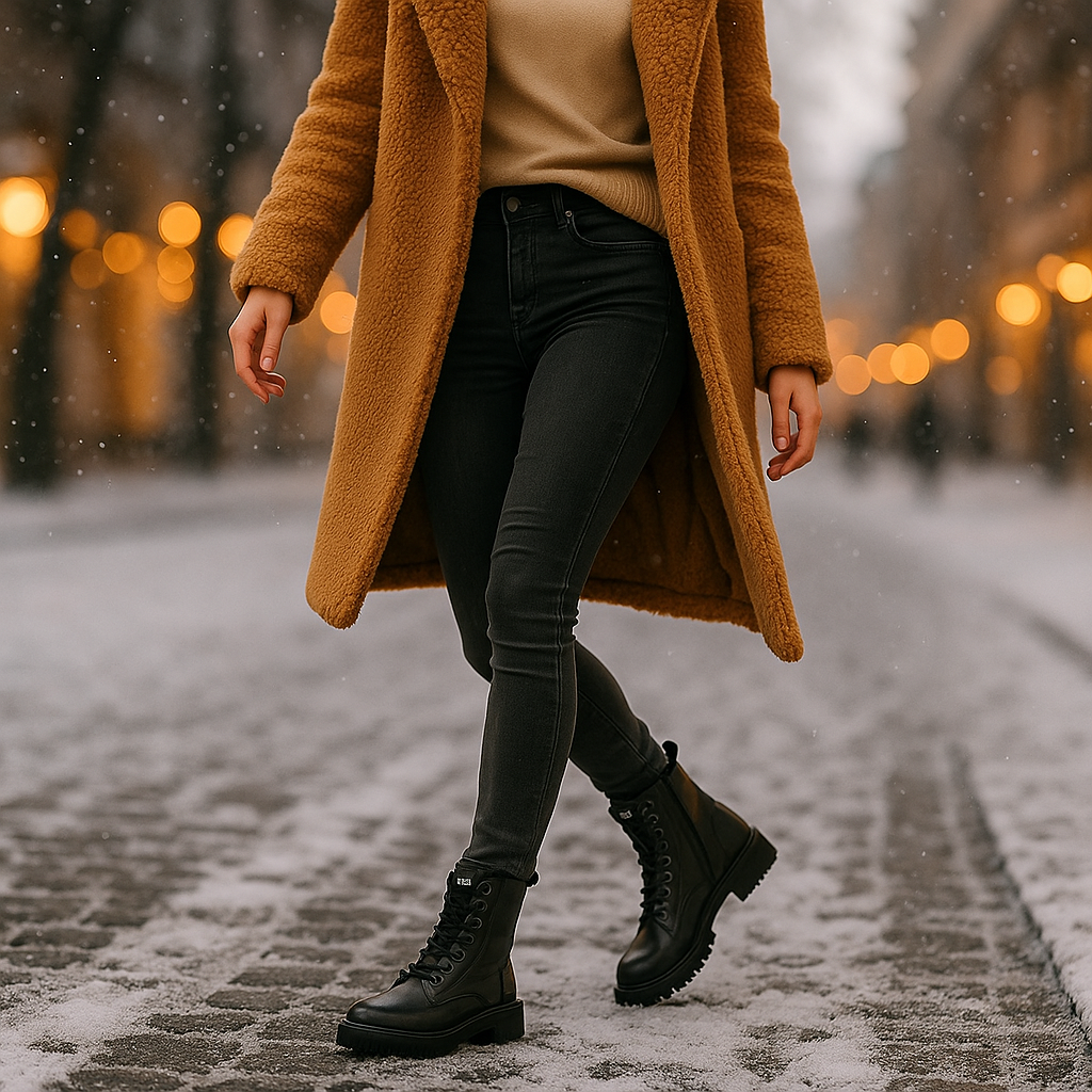 Bottes d’hiver noires en cuir pour femmes