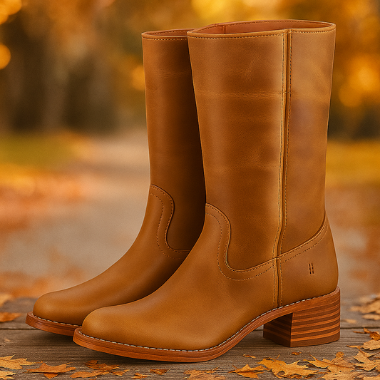 Bottes en Cuir Montantes à Talon Bloc