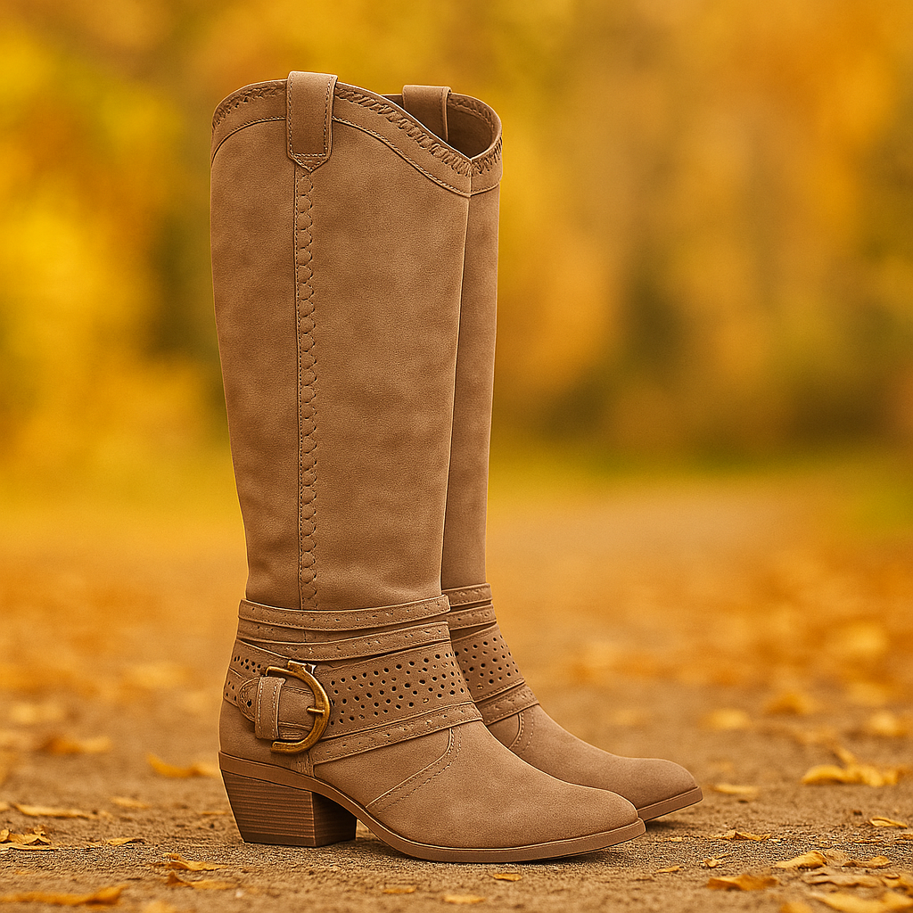 Bottes Femme – Suédé Élégant avec Broderie et Boucle