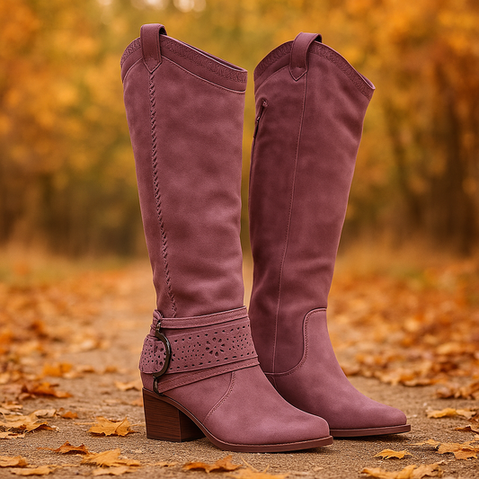 Bottes Femme – Suédé Élégant avec Broderie et Boucle