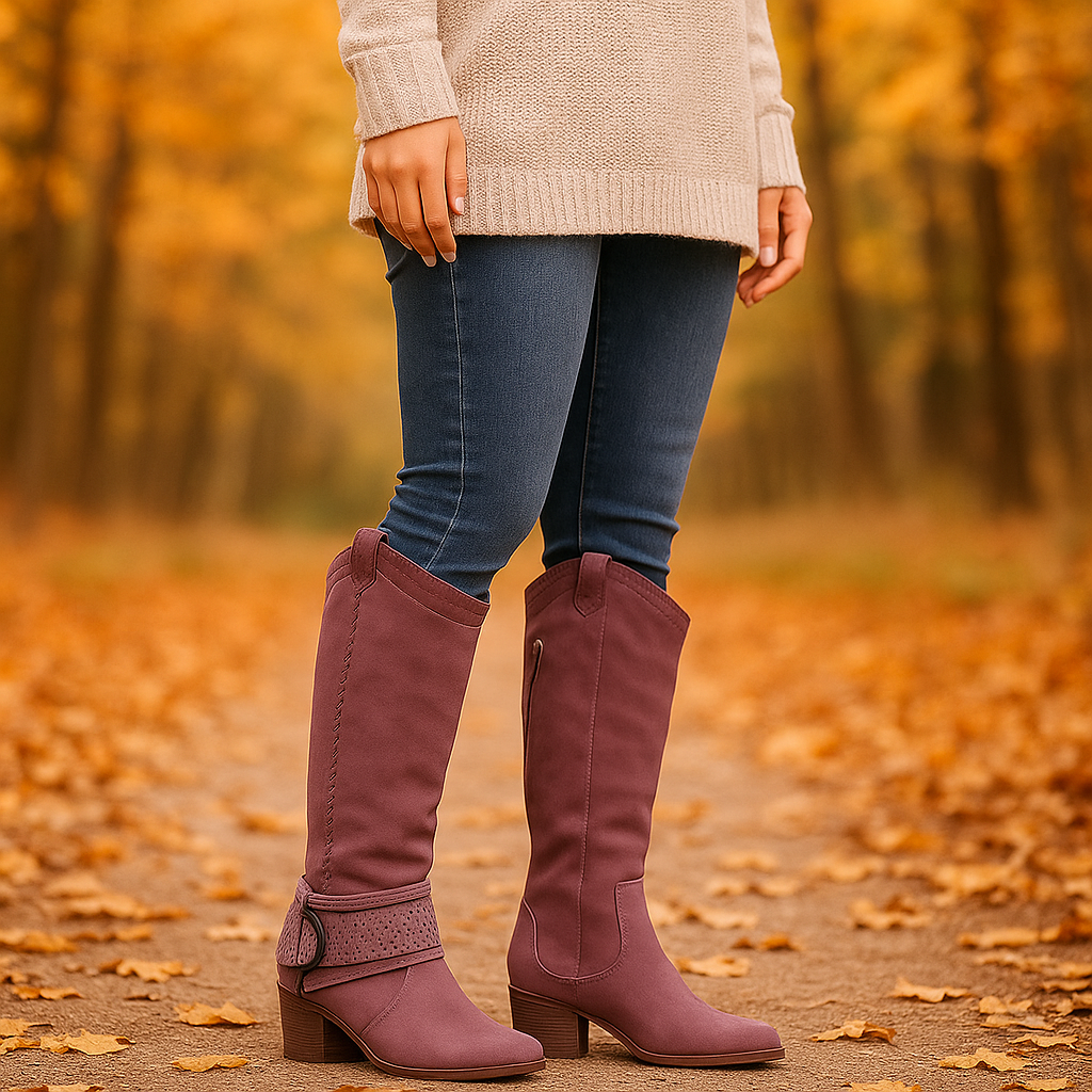 Bottes Femme – Suédé Élégant avec Broderie et Boucle