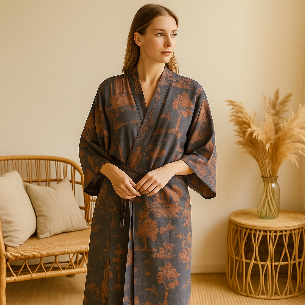 SilvaLoom – Kimono Peignoir Naturel et Élégant avec un Design Boho Intemporel
