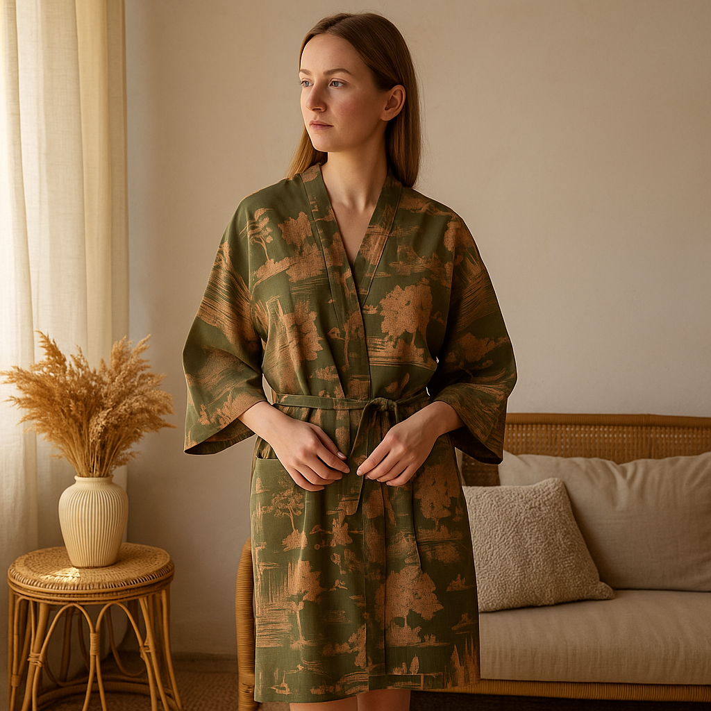 SilvaLoom – Kimono Peignoir Naturel et Élégant avec un Design Boho Intemporel