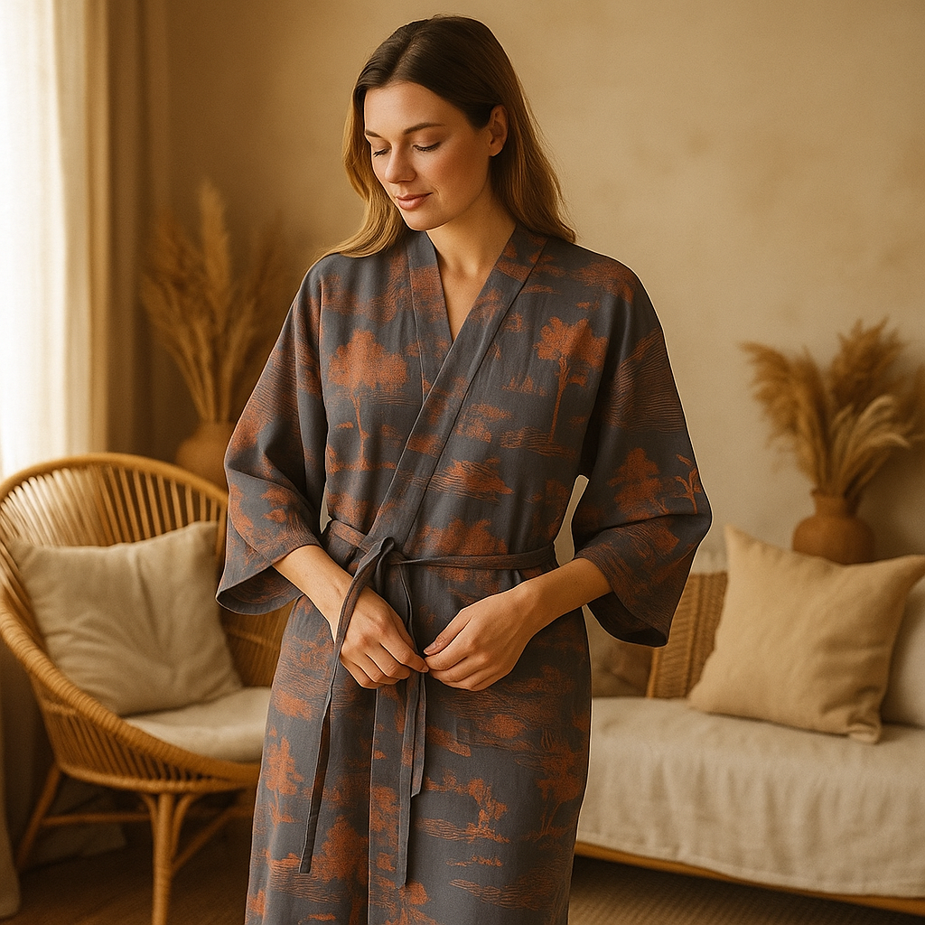 SilvaLoom – Kimono Peignoir Naturel et Élégant avec un Design Boho Intemporel
