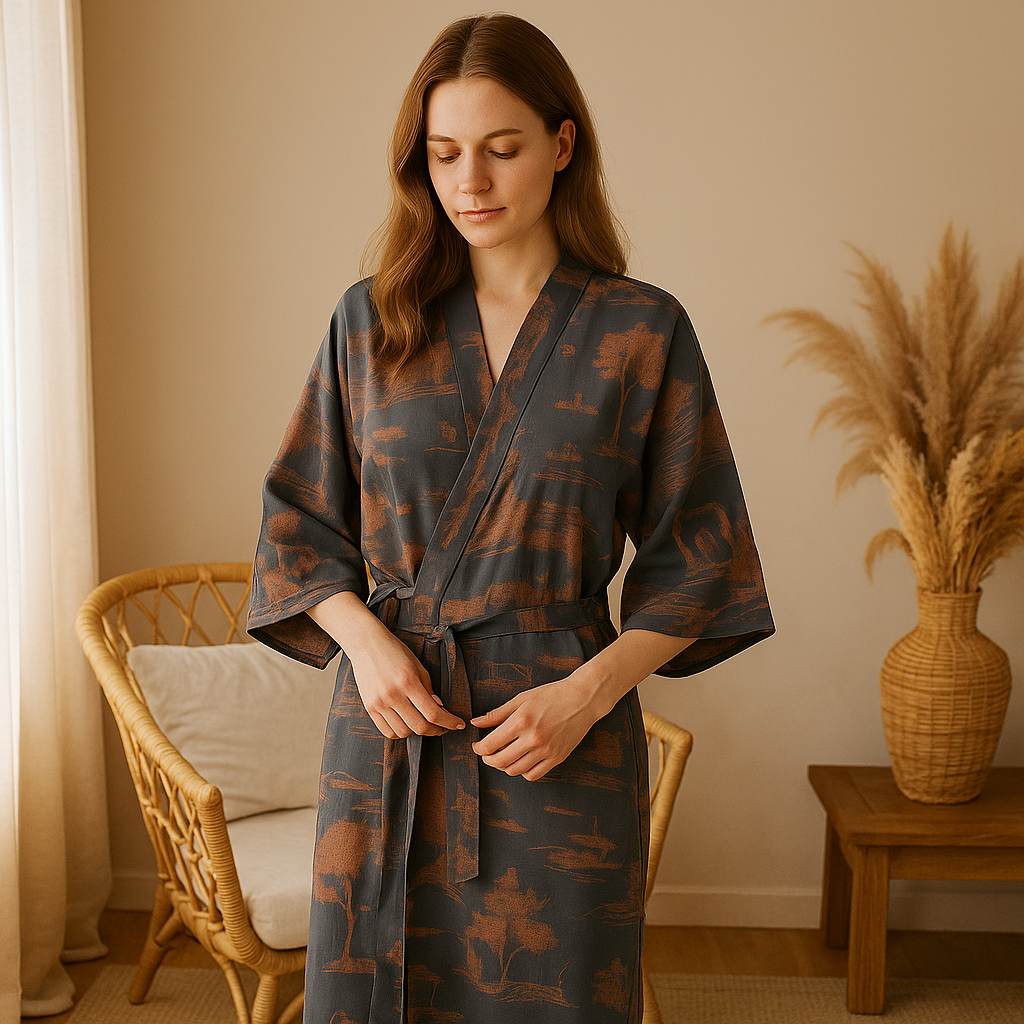 SilvaLoom – Kimono Peignoir Naturel et Élégant avec un Design Boho Intemporel