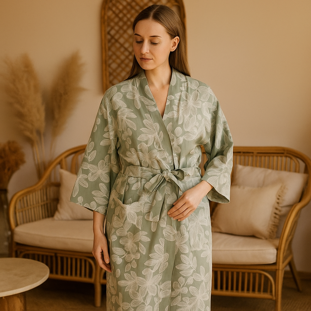 SereniLoom – Peignoir Kimono Doux et Respirant en Coton de Luxe pour des Moments de Détente