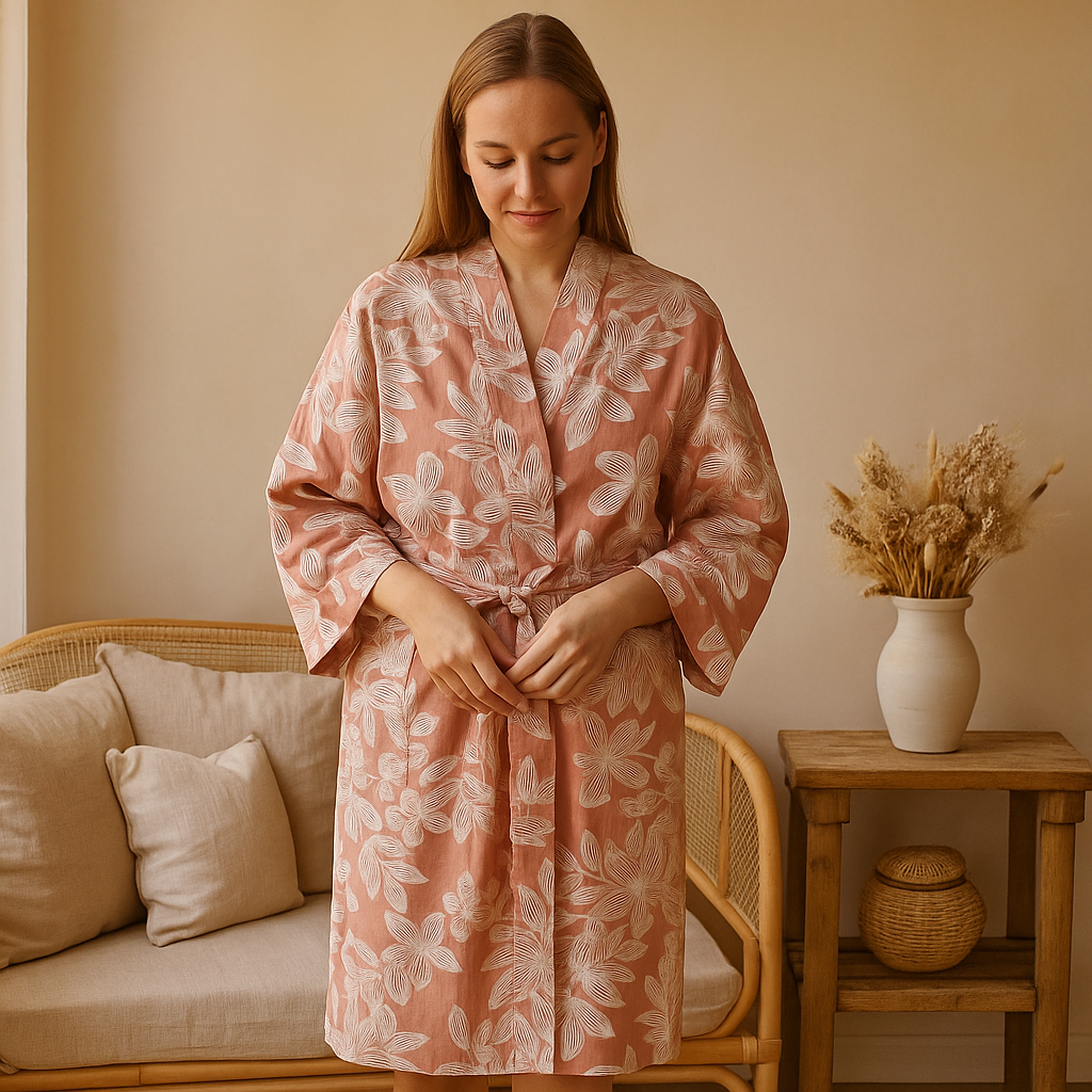 Bauzuoyo Ensemble 2 Pièces Pyjama Homme En Lin Été - Kimono Japonais Léger Respirant Avec Poches