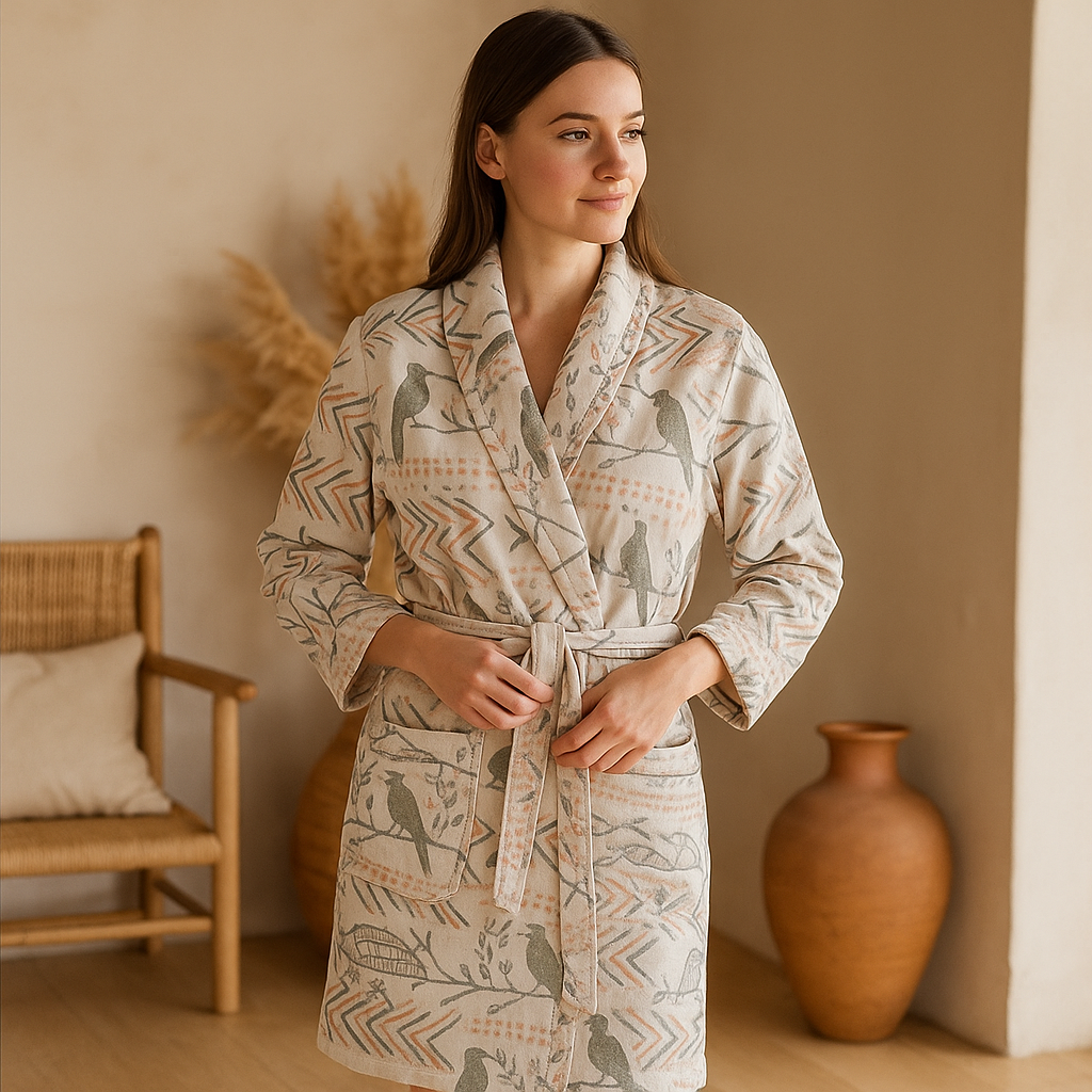 VelvetMorn – Peignoir Luxueux Doux en Mélange de Coton pour des Moments de Détente