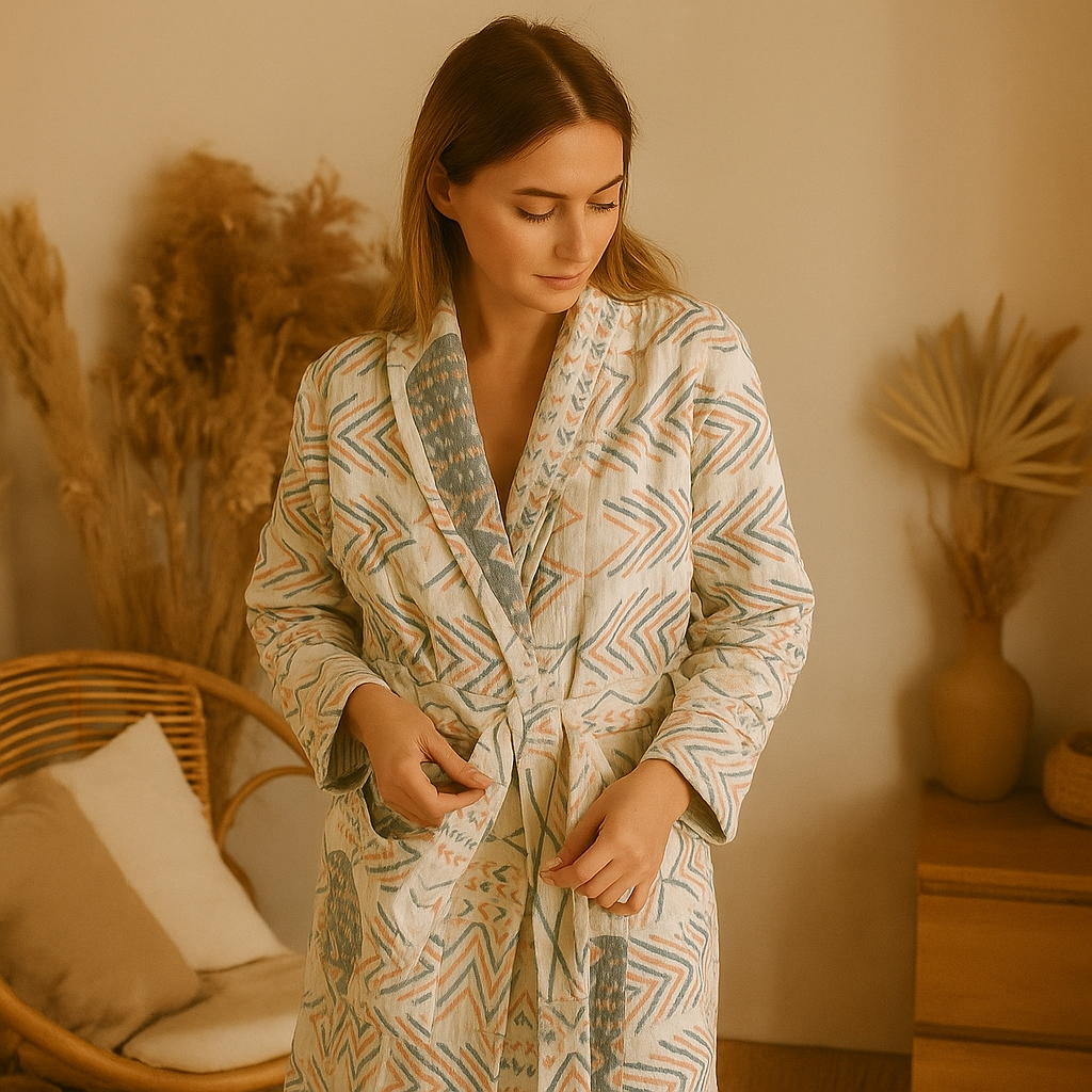 VelvetMorn – Peignoir Luxueux Doux en Mélange de Coton pour des Moments de Détente