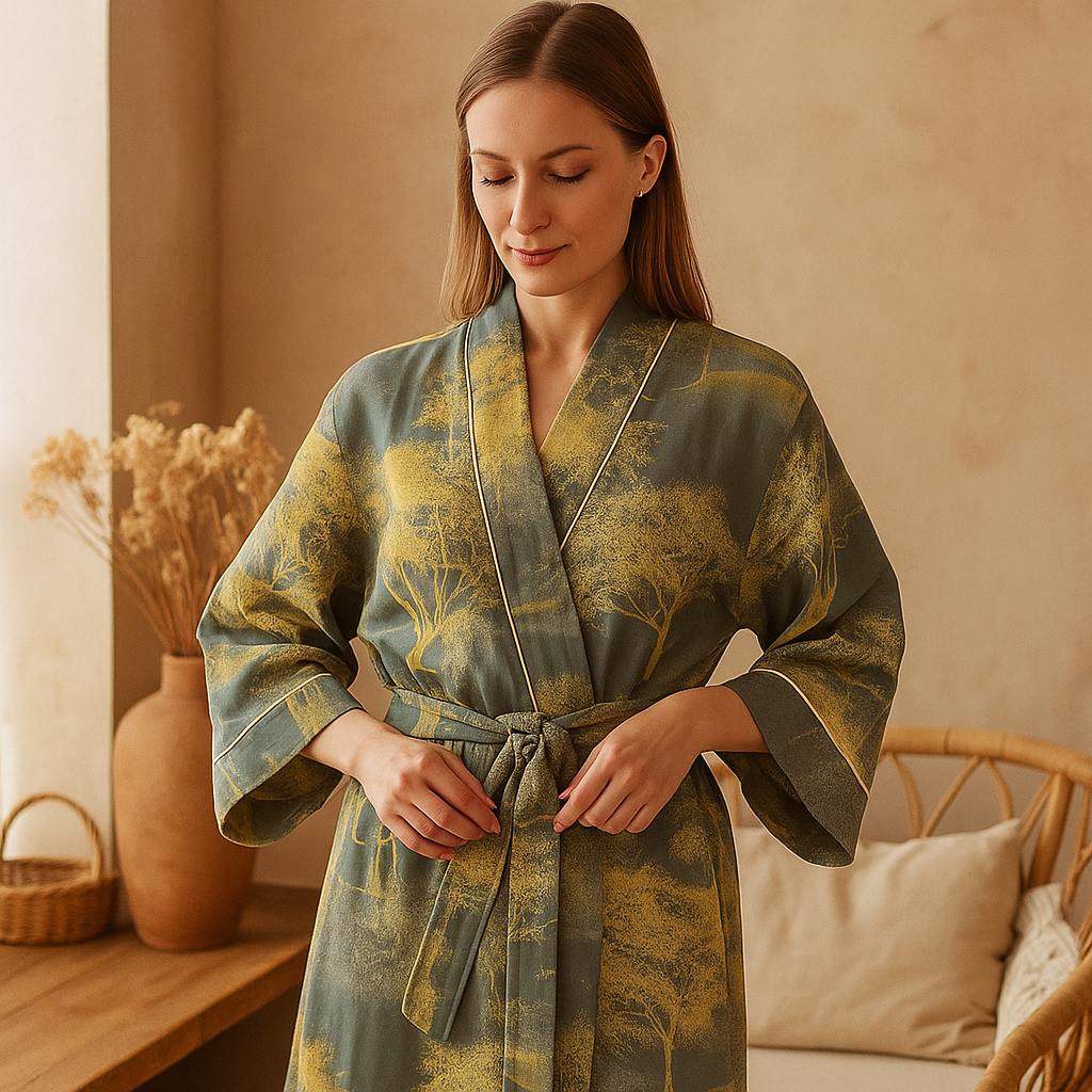 SereniLuxe – Peignoir en Coton Élégant avec une Touche d'Élégance Intemporelle